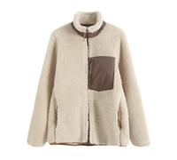Goolecrimp Dünne wattierte Winterjacke für Damen lockere lässige warme Farbblock Kurz Jacke mit Taschen Unisex modischer Trend Stehkragen dünne Fleecejacke (Beige,L)