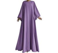 Goolecrimp Frauen muslimische Freizeit Kleider Abaya Muslimische Mode Elegante Lange Gebets Kleidung Naher Osten Dubai Muslim lose Laternen ärmel Voll bedeckung Robe (Lila,XL)