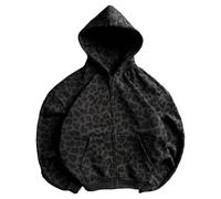 Goolecrimp Herren- und Damen-Kapuzenpullover mit Leopardenmuster und Reißverschluss Oversized-Schnitt kurzes Sweatshirt im Y2K-Stil Streetwear der 2000er (Gepard Schwarz,XL)