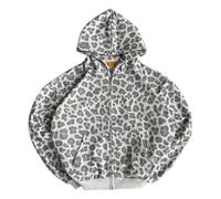 Goolecrimp Herren- und Damen-Kapuzenpullover mit Leopardenmuster und Reißverschluss Oversized-Schnitt kurzes Sweatshirt im Y2K-Stil Streetwear der 2000er (Gepardenweiß,S)