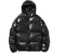 Goolecrimp Herren Winter Einfarbig Glänzende Kapuzen Daunenjacke Mit Kapuze Gesteppte Warme Jacke Lose Reißverschluss Mit Kapuze Gepolsterter Parka Kurze Skijacke (Schwarz,M)