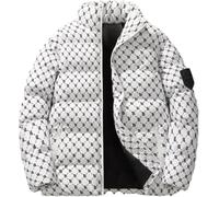 Goolecrimp Herren Winter Kurzer Loser Verdickter Warmer Daunenmantel Warmer Kuscheliger Mantel Beiläufiger Loser Voller Reißverschluss Mit Taschen Parka Winter Gesteppter Kurzer Daunenmantel (Weiß,M)