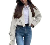Goolecrimp Kurzer Damen Trenchcoat klassisch vielseitig Frühling und Herbst Trenchcoat modisch und elegant Business Casual Trend Trenchcoat (Beige,XL)