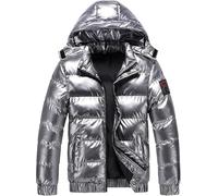Goolecrimp Lässige warme glänzende Kapuzenjacke für Herren Wintermantel wasserdichte Winddichte Daunenjacke Modische Trendige lockere Outdoor Sportjacke (Silber,M)