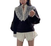 Goolecrimp Lässiger süßer Strickpullover für Damen Modischer koreanischer Cardigan in Volltonfarbe Eleganter süßer lockerer Winterpullover mit Langen Ärmeln (Kaffee,Einheitsgröße)