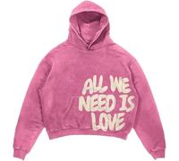 Goolecrimp Unisex Retro Casual Sweatshirt Y2K Herrenmode Trend Buchstabendruck Punk Übergroßer Hoodie Damen Lockerer Retro Goth Party Hoodie (Rose,M)