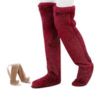 Goose Down Knee Socks for Christmas,Soft Cozy Long Fuzzy Thigh High Socks,Plush Over The Knee Tube Slipper Sock for Women (DE/NL/SE/PL, Alphanumerisch, Einheitsgröße, Regular, Regular, Red)