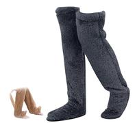 Goose Down Knee Socks for Christmas,Soft Cozy Long Fuzzy Thigh High Socks,Plush Over The Knee Tube Slipper Sock for Women (DE/NL/SE/PL, Alphanumerisch, Einheitsgröße, Regular, Regular, Black)