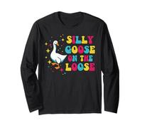 Goose Silly On The Loose, grooviges Retro-Tiermotiv, Damen, Herren, Kinder Langarmshirt