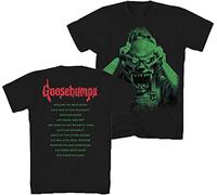 Goosebumps Herren-T-Shirt mit Horrormaske, Buchliste, Vorder- und Rückseite, Schwarz, Größe M