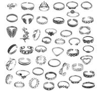 GoPaw 47/67 Stück Vintage Punk Ringe Set für Männer Frauen, Silber Schlangen, Stapelbare Boho Chunky Emo Fingerrings, Knuckle für Mädchen (47, Silber)