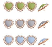 GORGECRAFT 1 Box 15Stk 3 Farben Metall-Liebesknopf Für Damen Perle Pfirsich Herzknopf Pullover Strickjacke Dekorative Schnalle Rund Grün Grau Blau Für Damen Mantel Kleidung Nähen 21.5x22.5 mm