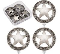 GORGECRAFT 1 Box 6 Sets Schraubknöpfe Mit Graviertem Stern Concho Aushöhlen Dekorative Knöpfe Rund Vintage Silber Metallschnalle Ersatzgussteile Western Rodeo DIY Lederhandwerk