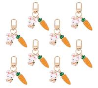 GORGECRAFT 1 Box 8 Stück Kaninchen Karotte Anhänger Schlüsselanhänger Legierung Emaille Ostern Kawaii Bunny Cartoon hängende Schlüsselanhänger Ornament mit Drehverschlüssen für Schlüssel, Geldbörse,