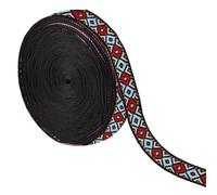GORGECRAFT 10.94 Yard Ethnisches Jacquard-Band Besticktes Band 10mm Breit Rot Blau Geometrische Rhombus Gewebte Borte Fransen Oder DIY-Näharbeiten Kleidungsverzierung Taschendekoration