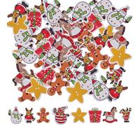 GORGECRAFT 100Stk 8 Stile Weihnachts-Holzknöpfe Weihnachts-Bastelknopf Weihnachtsmann Schneemann Stern Geschenk Zufälliger Wodden-Lebkuchenmann Pferdeknopf Gestrickt Für DIY-Kunst Nähen Bastelprojekt