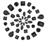 GORGECRAFT 100Stk Strass-Edelsteine In 10 Stilen Zum Aufnähen Kristall Tropfenform Rund Zum Aufnähen Glas-Strass Flacher Rückseite Ausgefallener Stein 4-Loch-Silberfassung Für Schmuck Kleidung Schwarz