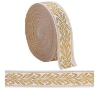 GORGECRAFT 10m X 25mm Jacquardband Metallisch-Gold Ethnischer Stil Boho-Stickerei Gewebte Rolle Doppelseitiger Blattstoff Nähgurtbesatz Fransen Heimwerker Geschenkverpackungen Heimvorhangdekoration