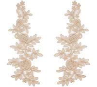 GORGECRAFT 2 Paar 3D Bestickte Blumen Spitzenflicken Applikationen Dekorative Blumenblätter Zum Aufnähen DIY Kragen Nähen Stoffapplikation Für Hochzeitskleid Brautkleid Kostüm Hut Tasche Jeans Weizen