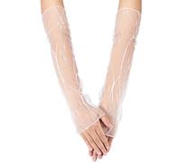 GORGECRAFT 2 Stück Fingerlose Lange Handschuhe Aus Spitzentüll Mit Ärmeln Aus Transparentem Netzstoff 45cm Lang Abnehmbar Weiße Hochzeitstüllhandschuhe Brautarmärmel Ellenbogenlänge Für Frauen Und