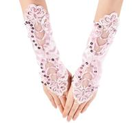GORGECRAFT 2 Stück Lange Fingerlose Spitzenhandschuhe 28cm Pailletten Lolita Handschuhe Hochzeit Brautkleid Handschuhe Oper 1920er Party Pailletten Stickerei Blumenhandschuh Abschlussball Für Frauen