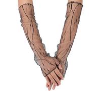 GORGECRAFT 2 Stück Lange Hochzeits Tüllhandschuhe Mit Transparenten Netzärmeln Fingerlos 45cm Lang Abnehmbar Schwarz Hochzeits Tüllhandschuhe Brautarmärmel Ellenbogenlänge Für Frauen Damen Braut Tanz