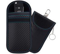 GORGECRAFT 2 Stück Verbesserte Faraday Tasche Aus Schwarzer Kohlefaser Diebstahlschutz Anti Hacking Schutz Premium Auto RFID Signalblockierung Schlüsselanhänger Schutzhülle Für Autosicherheit
