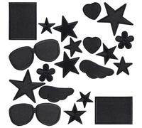 GORGECRAFT 20Stk 10 Stile Schwarze Aufnäher Zum Aufbügeln Stern-Patches Herz Quadratisch Brillen Bestickter Stoff Reparatur Aufnäher Applikation Zum Nähen von Kleidung Jacken Hüten Schuhen Taschen