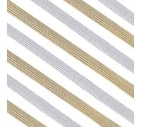 GORGECRAFT 24 Yards 2 Farben Elastisches Band 10mm Breit Gold-Glitzer-Metallic-Band Flach Silberfarbenes Elastisches Band Geflochtenes Stretchband Elastizität Gestrickte Gummikordel Gurtband Zubehör