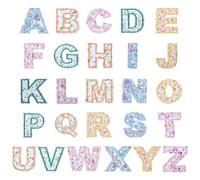 GORGECRAFT 26 Stück Computergesteuerte Buchstaben Aufnäher Aus Stoff Zum Aufbügeln A Z Aufnäher Alphabet Blumenapplikation Gemischte Farben Gestickte Buchstabenaufkleber Für Hüte Hemden Schuhe Jeans