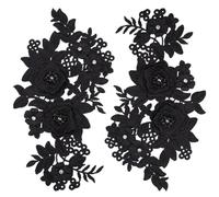 GORGECRAFT 2Stk 3D-Blumen-Spitzen-Applikationen Mit Strass-Perlen Bestickt Zum Aufnähen/Aufbügeln Schwarzes Blumenmotiv Stoffkragenbesatz Flicken Für Hochzeit Dekoration Kleidung Nähen DIY-Basteln