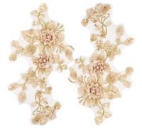 GORGECRAFT 2Stk 3D-Pailletten Bestickte Spitzenapplikation Blumen Zum Aufnähen Besatz Flicken Glitzernde Perlen Blumenkragen Stoff Bastel-Dekoration Flicken Zum Nähen skleidung Kleiderhosen Goldrute