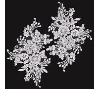 GORGECRAFT 2Stk Perlen-Blumen-Stickerei-Spitzen-Patches 3D-Blumenmuster Weißes Blumenmuster Bestickte Applikationen Zum Aufnähen Spitzen-Stoffbesatz Für Kopfbedeckung Kleidung Braut-Accessoires