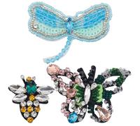 GORGECRAFT 3 Stil Strass-Perlen-Applikation Kristall-Pailletten Tier-Bienen Libelle Schmetterling Dekorative Aufnäher Stickapplikationen Für DIY-Bastelarbeiten Kleid Kostüm Jeans Schuhe Taschen Dekor