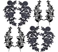 GORGECRAFT 8Stk 2 Stile Blumen-Stickerei-Spitzen-Applikationen Stoff-Blumen-Aufnäher-Applikation Vintage-Kragen-Ausschnitt-Besatz Flicken Zum Nähen von Kleidung Hüten Taschen DIY-Dekor Schwarz