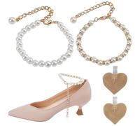 GORGECRAFT Perlen-Fußkettchen, dekorative Kette, goldfarben, verstellbare High-Heel-Schuhbänder, Schnürsenkel, Perlen, Anti-lose Schnürsenkel, abnehmbares Schuhband für High Heels, flache Sandalen, 4