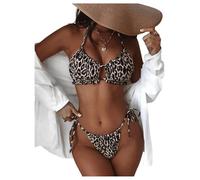 GORGLITTER Bikini Damen Set Neckholder Bikini Top High Waist Bikini Set Tanga Sexy Leoparden Bikini Triangel Bikini Zweiteiliger Badeanzug Bademode Swimsuit Leo S