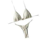 GORGLITTER Bikini Damen Set Triangle Badeanzug Neckholder Bikini Oberteil mit Seestern-Dekor Bikinihose Strand Badeanzug Set Bademode Set Swimwear Strandoutfit Beige XS