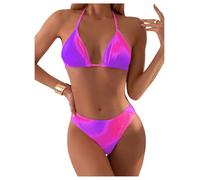 GORGLITTER Bikini Set Damen Sommer Triangel Badeanzug Batik Bademode Neckholder Bikini Top High Waist Bikinihose Brazilian Strandoutfit Violett M