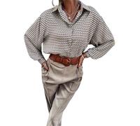 GORGLITTER Bluse Damen Elegant Langarm Hemdbluse Italienische Mode Blusenshirt Damenmode Longbluse Festliche Blusen Business Outfit Braun XL