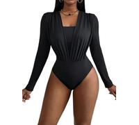 GORGLITTER Body Damen Langarm Blusenbody Elegant Wickelbody Herbst Mode Oberteil Body Winter Bodysuit Damenbody Herbst Outfit