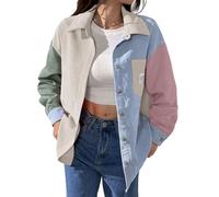 GORGLITTER Cordhemd Damen Elegant Langarm Button Down Hemdbluse mit Taschen Loose Fit Blusen Freizeitjacke Cord Jacken mit Knöpfen Aprikosenfarben XL