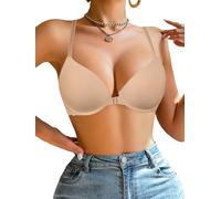GORGLITTER Damen BH mit Bügel Vorne Vershcluss BHS Klassische Büstenhalter mit Spitze Elegant Bralette Durchsichtige Unterwäsche Push Up Bustier Beige 90B