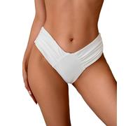 GORGLITTER Damen Bikini-Hose Hohe Taille Bikini Unterteil Sommer Gerafft Bikinishort Bikini-Bottom Strand Bikinislip Einfarbige Bikinishorts Bademode Weiß XL