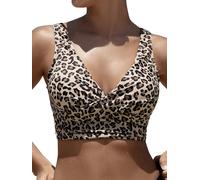 GORGLITTER Damen Bikini Obeiteil Leoparden Top Sommer Mikro Croptop Ärmellos Bikini V Ausschnitt Bikinioberteile Strand Tanktop Bademode Oberteile Leo L