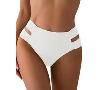 GORGLITTER Damen Bikini Unterteil Hohe Taille Bikinihose Sommer Strand Bikini Bottom Cut Outs Bikinishort Bikinislip Weiß XL