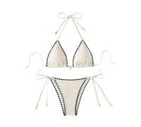 GORGLITTER Damen Neckholder Bikini Sets 2 Piece Swimsuits Zweiteiliges Bikini-Set Farbblock Bademode Triangel Bikinitop und Tanga Swimwear Schwimmanzug Beige XS