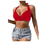 GORGLITTER Damen Push UP Bikini Top Neckholder Bikinioberteil Triangel Bikini Top mit Twist Badetop Bandeau Bikini-top Rot S
