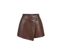 GORGLITTER Damen Shorts Elegant Kunstleder Shorts Hohe Taille Kurz Hose mit Taschen PU Leder Hosen mit Reißverschluss Alltag Outfit Mokka Braun S