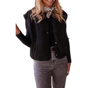 GORGLITTER Damen Teddy Fleece Weste Lässig Ärmellos Fleecejacke mit Knopfleiste Wärme Plüschweste Übergangsjacke Herbst Outfit Schwarz XL